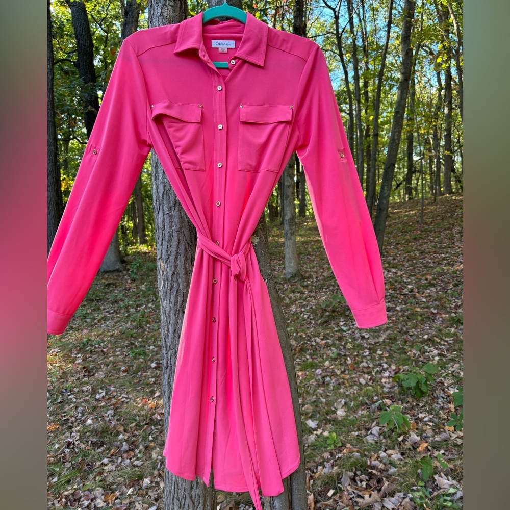 Calvin Klein “Watermelon Sugar” adjustable sleeve dress